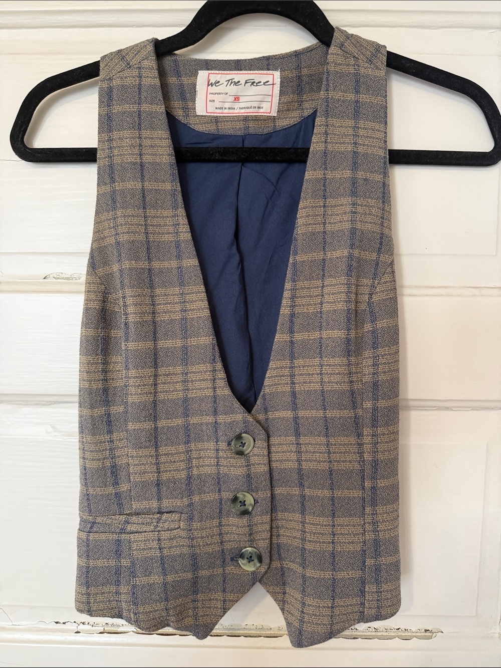 We The Free Plaid Vest in Beige and Navy